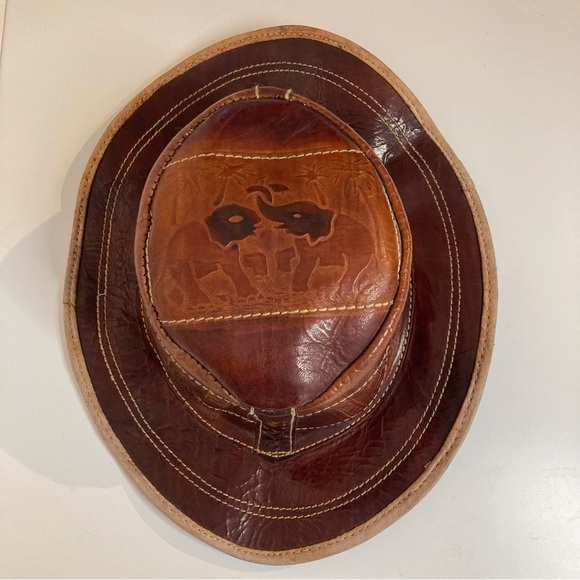 Unique Leather Gambler Hat with Elephant Embossing and Lacing - Picture 3 of 11